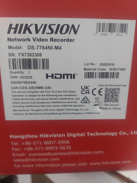 HIKVISION 64CH NVR.DS - 7764NI - M4.4 SATA - Joche