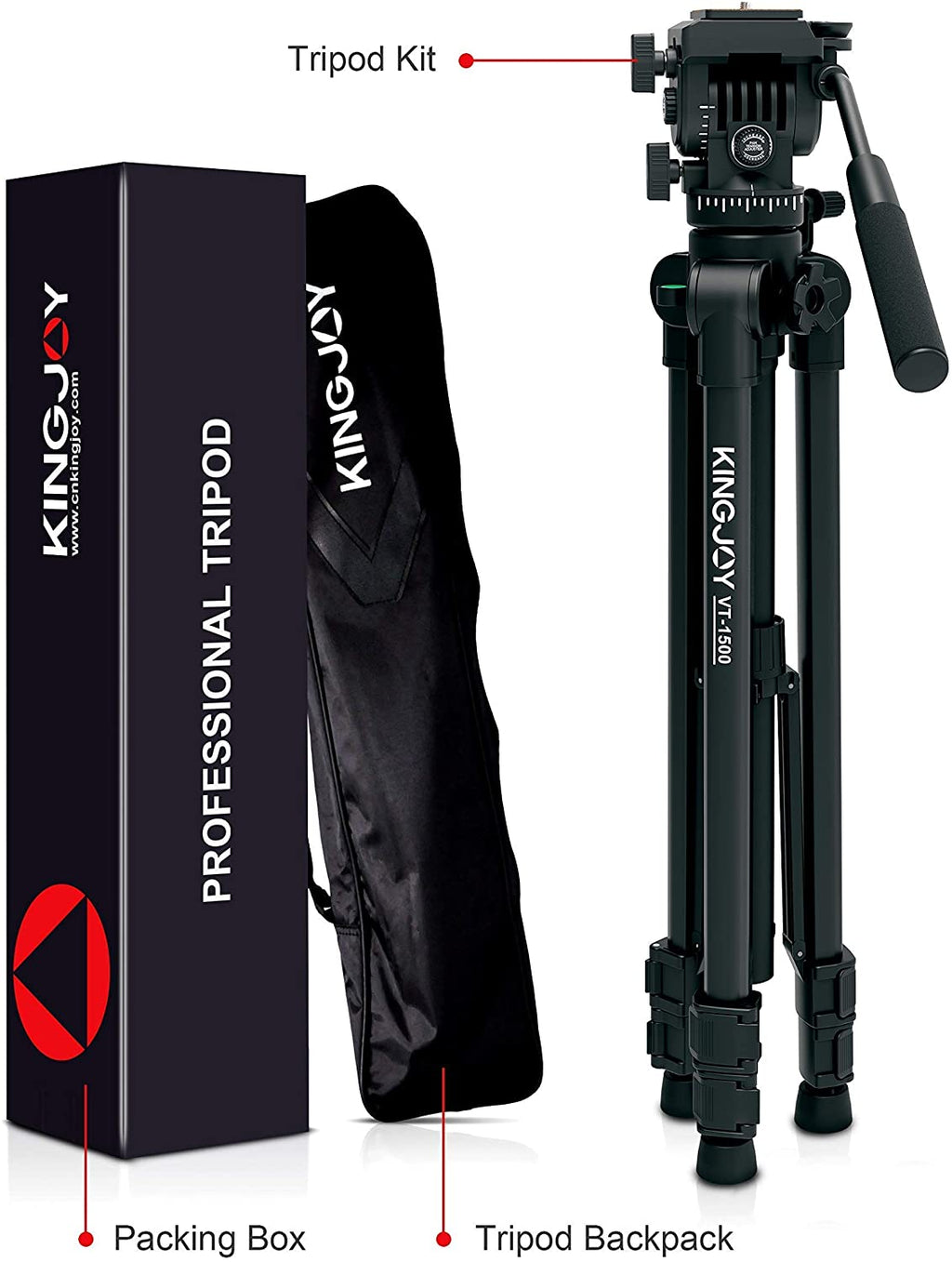 KingJoy VT - 1500 Professional Video Tripod with Fluid Head - Joche