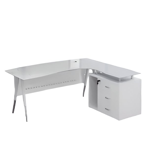 L - Shaped 1.6m White or Black Glass Table - Joche