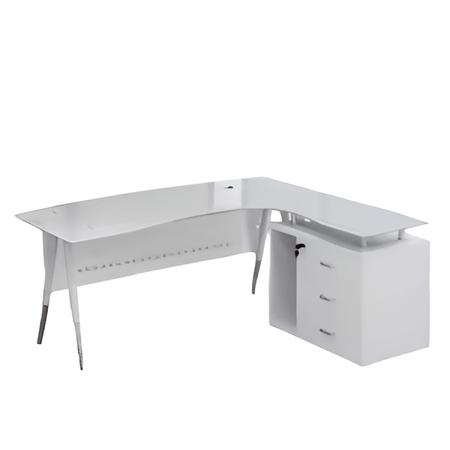 L - Shaped 1.6m White or Black Glass Table - Joche