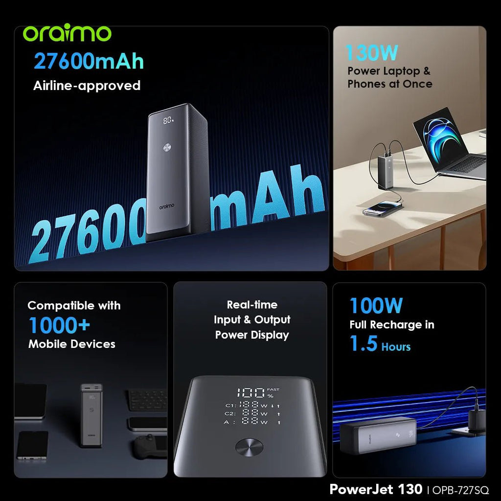 Oraimo 130W Ultra - Fast Laptop Power Bank – High - Capacity Portable Charger for Laptops and Devices - Joche